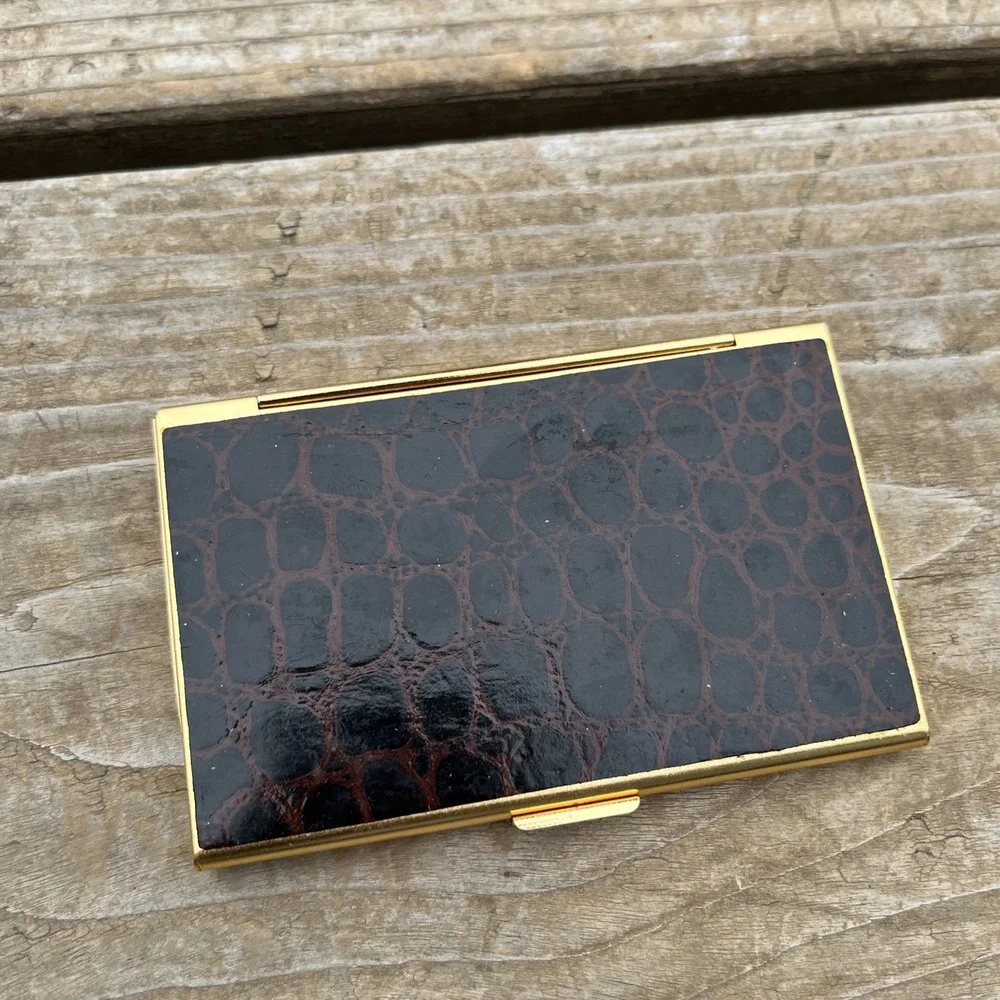 Retro Brown Faux Croc 1-clip Wallet Cigarette Case Biz Credit Card Money Holder